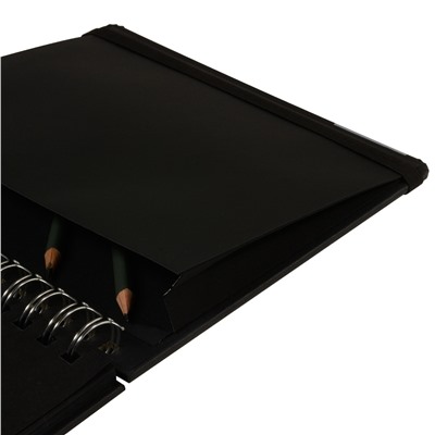 Скетчбук А6 80л. Черный, спираль, без линовки, обложка- картон, чёрный блок 110г/м2, фиксирующая рез