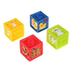 Игрушки пластизоль для купания Кубики с животными (4шт), в сетке