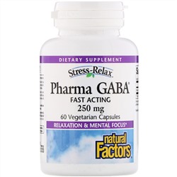 Natural Factors, Stress-Relax, Pharma GABA, 250 мг, 60 вегетарианских капсул