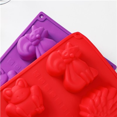 Форма силиконовая для выпечки Доляна «Зоопарк», 29×17×3 см, 6 ячеек (7,5×5,5 см), цвет МИКС