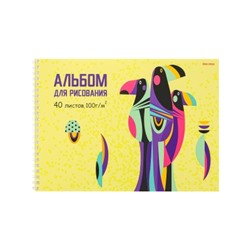 Альбом для рисования А4 40л. РАЗНОЦВЕТНЫЕ ПТИЧКИ спираль, офсет