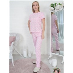 Розовая домашняя футболка с цветочным принтом женская (50422)