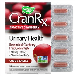 Nature's Way, CranRx, Urinary Health, биоактивная клюква, 500 мг, 30 вегетарианских капсул